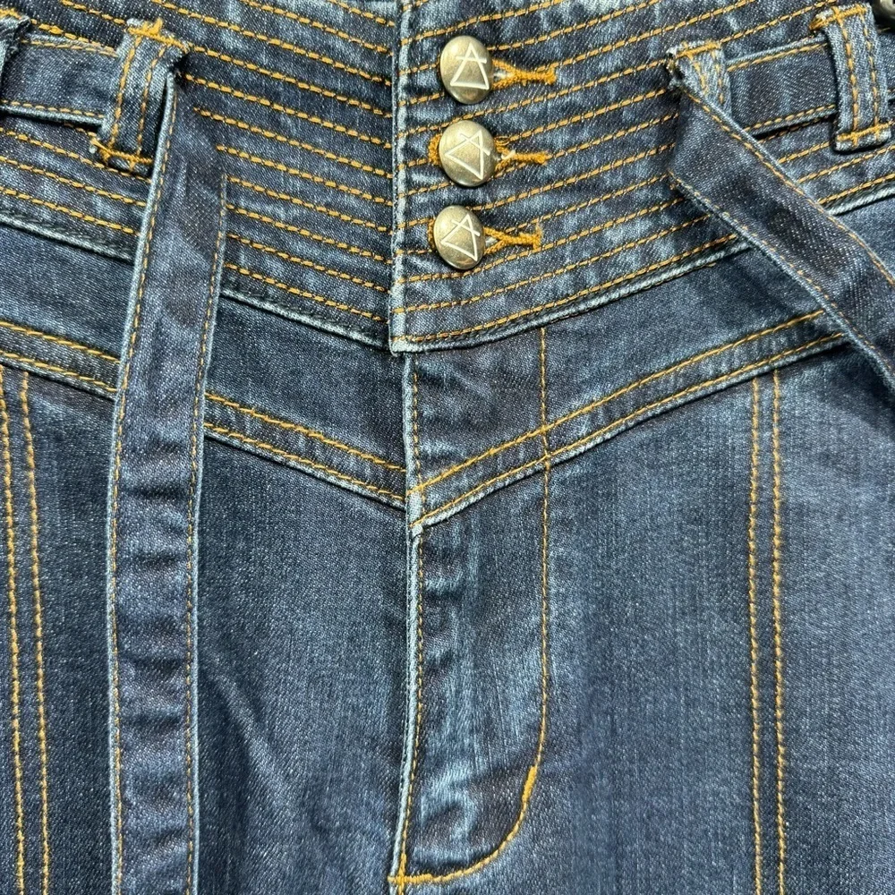 Some Days Lovin Orion High Waist Flare Jeans Fringed Dark Wash Tie Belt
